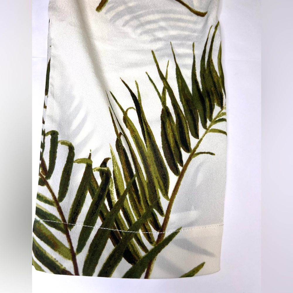 H&M Hawaiian Palm Tree Print Casual Pants - Semi See Thru White & Green Tropical - Picture 9 of 13